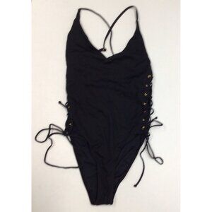 L*Space One Piece Swimsuit Black Womens Size 10 Side Laces Rivets Sexy